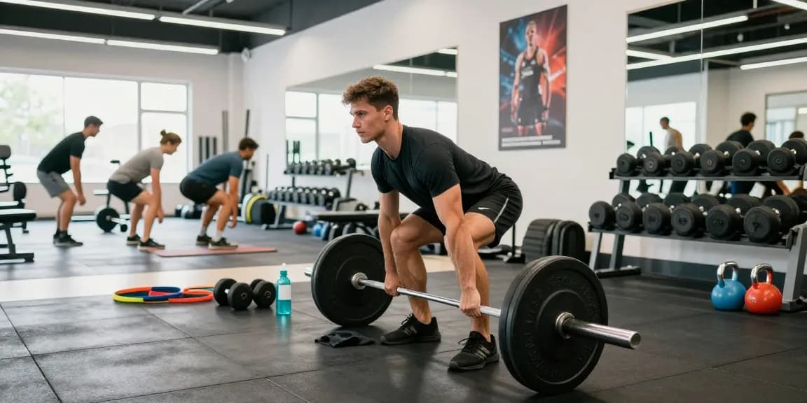 Anabolika Shop showcasing an athletic man deadlifting in a modern gym, emphasizing dedication and fitness community.