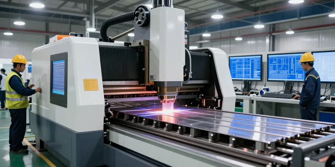 High-tech hydraulic cnc press brake machine in a modern industrial setting with CAD designs.