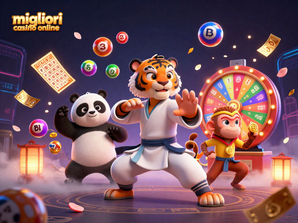 I migliori casinò online presentano un'emozionante scena di gioco con un maestro tigre kung fu e un panda all'insegna della fortuna.