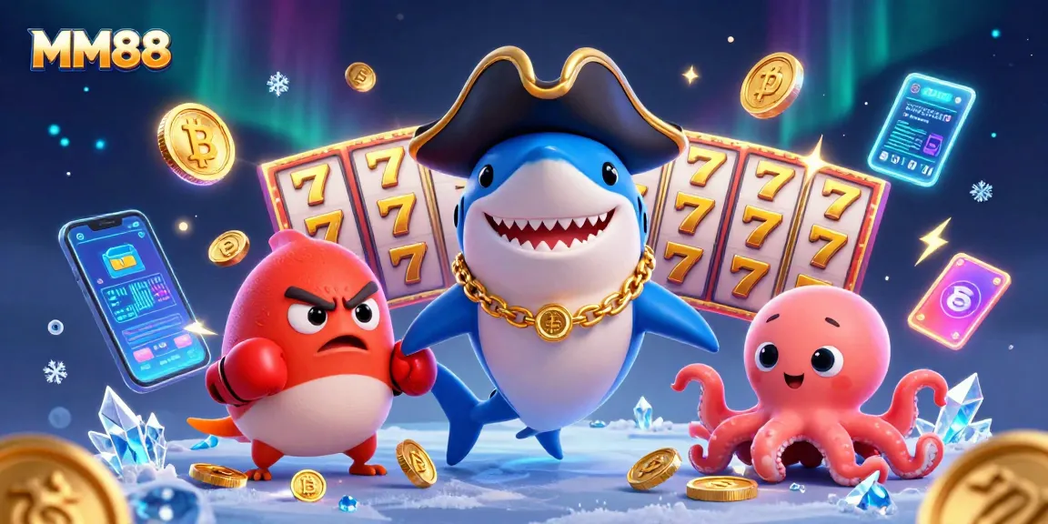 Engage in exciting gameplay with MM88, featuring vibrant characters, coins, and slot reels.