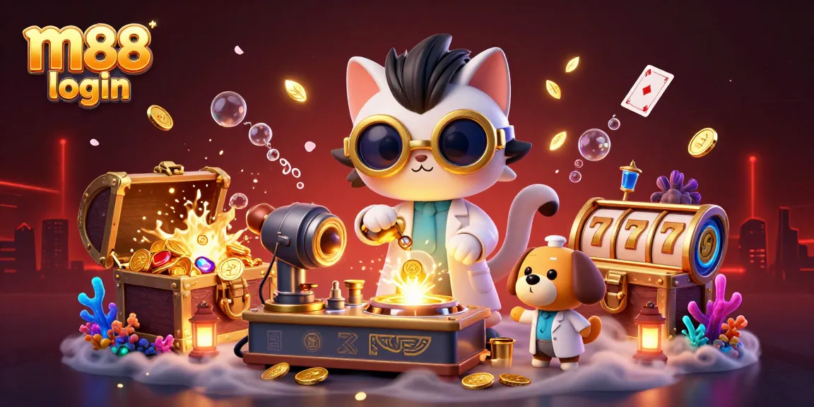Experience the excitement of m88 login with a dynamic gaming illustration featuring epic casino elements.