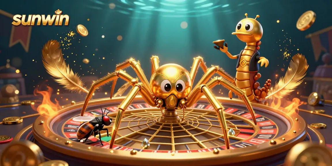 Experience thrilling games at sunwin as the golden spider spins a roulette wheel web filled with bets.