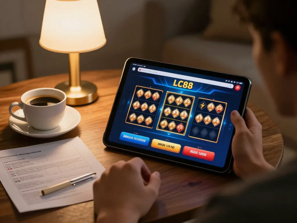 Engaging with the trang chủ lc88 online gaming experience on a tablet while enjoying a cozy home environment.