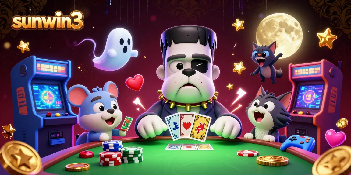 Engage with sunwin3's exciting gaming world featuring a whimsical scene of monstrous characters and vibrant casino elements.