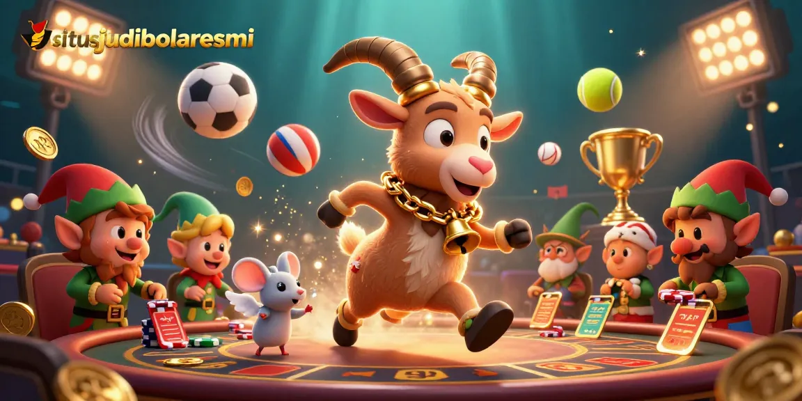 Experience exciting betting at situsjudibolaresmi with 3D festive characters in an action-packed casino scene.