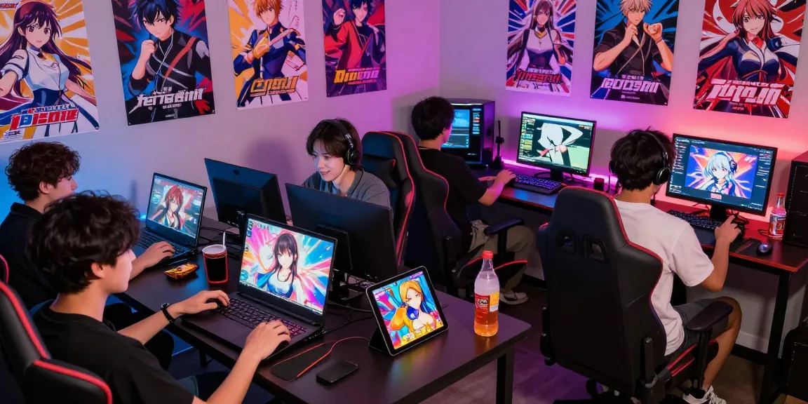 Players enjoying intense hentaigame experiences in a vibrant gaming environment with screens displaying colorful visuals.