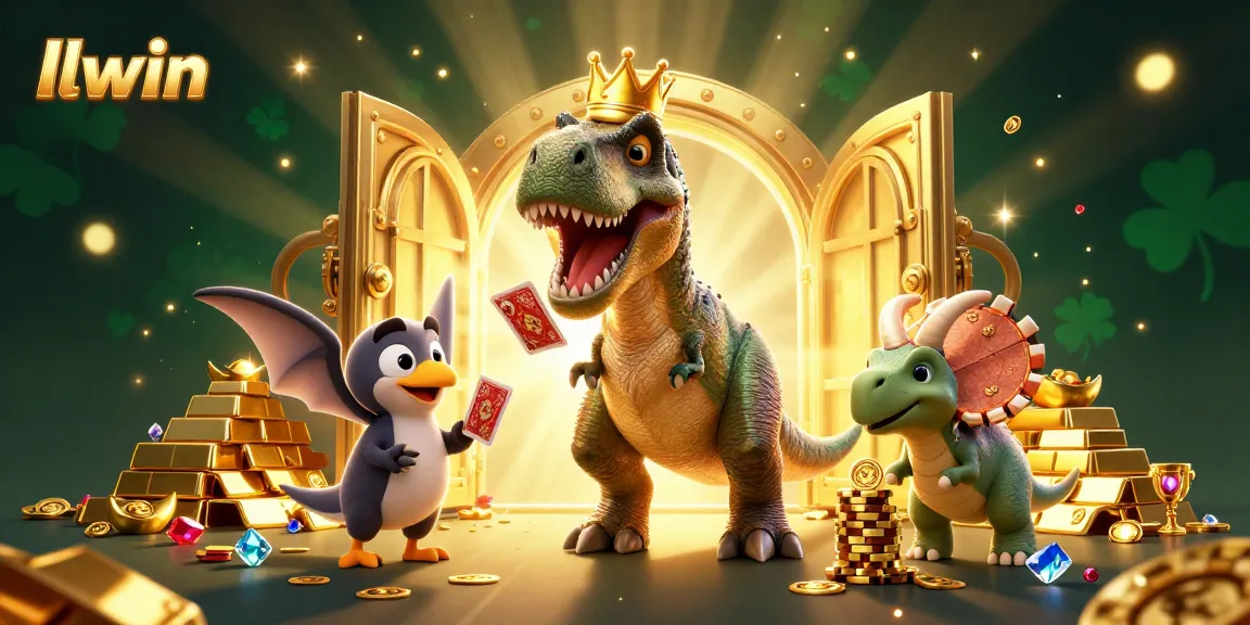 Experience excitement at llwin with friendly dinosaurs gambling in a vibrant casino scene.
