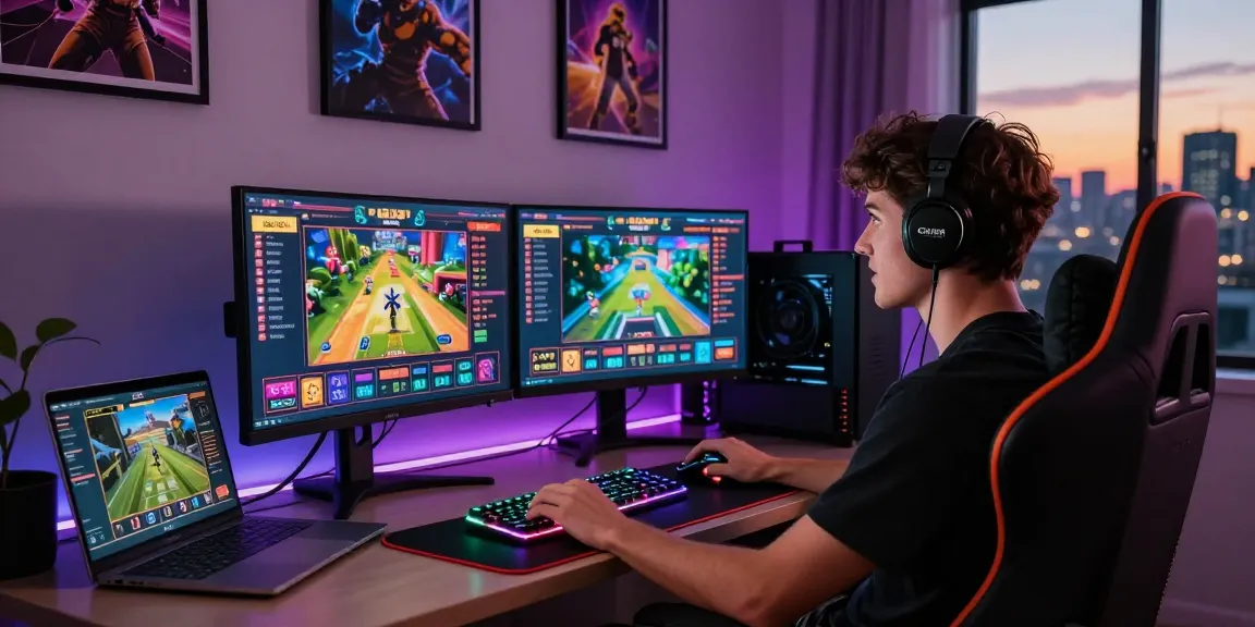 Engaging online gaming environment featuring iwin displays and vibrant gaming accessories.