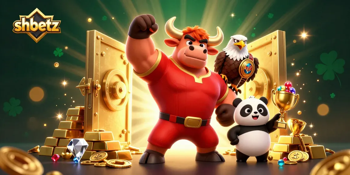 Engage in thrilling gameplay with shbetz, a vibrant 3D digital casino scene featuring a bull mascot celebrating victory.