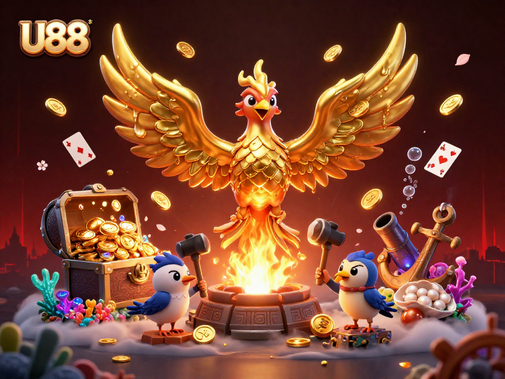 Experience thrilling gaming dynamics at U88 with a golden phoenix and ocean treasures.