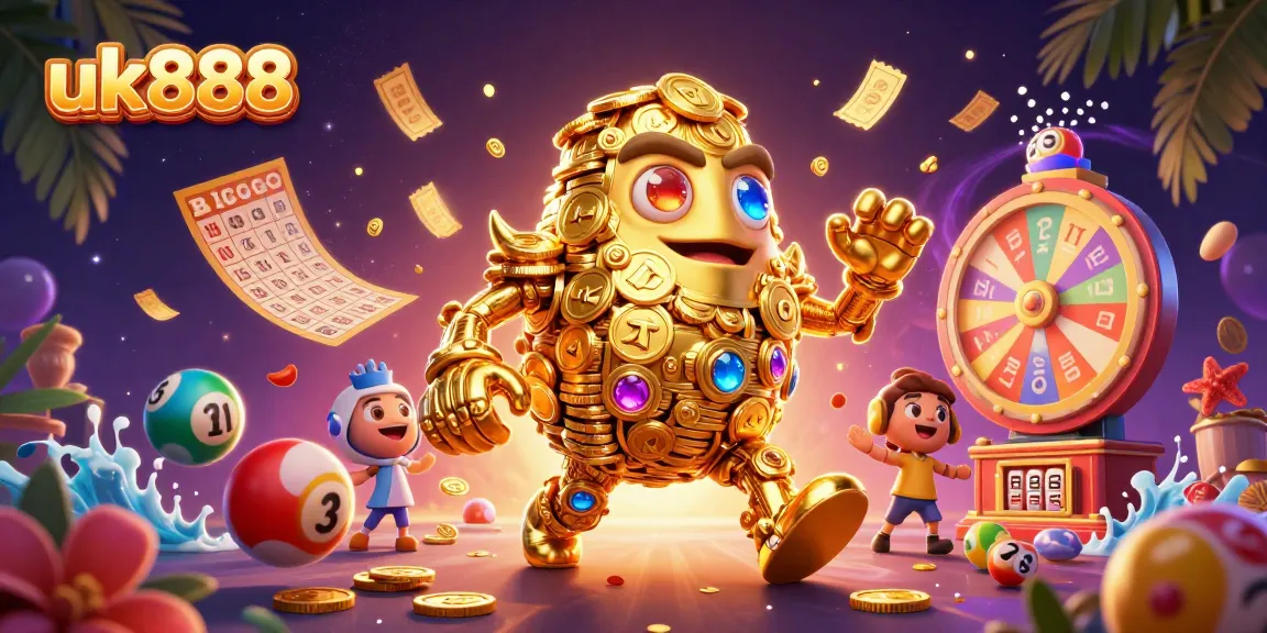 Engage with exciting gambling adventures at uk888, featuring a dynamic casino-themed 3D illustration.
