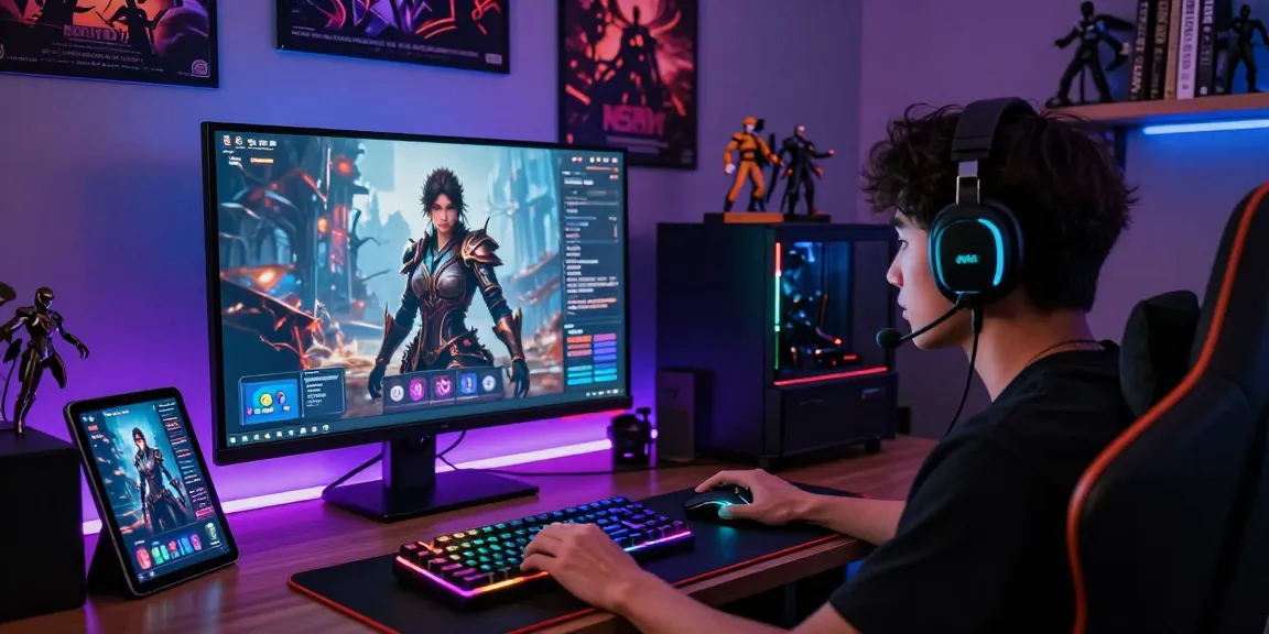 Engaged gamer interacting with NSFW character AI in a dynamic digital storytelling setup.