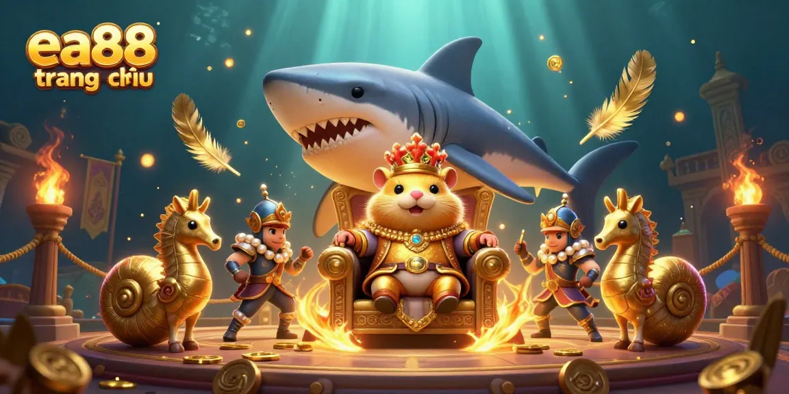 Engage with the vibrant features of ea88 trang chủ, showcasing a fierce hamster king in a dynamic casino-themed illustration.