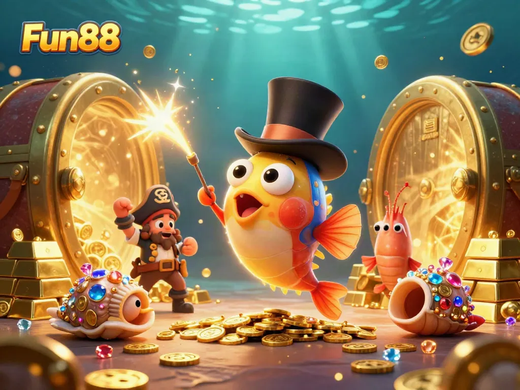Join the adventure with Fun88's anglerfish, shrimp, and sea snail amidst hidden treasures.