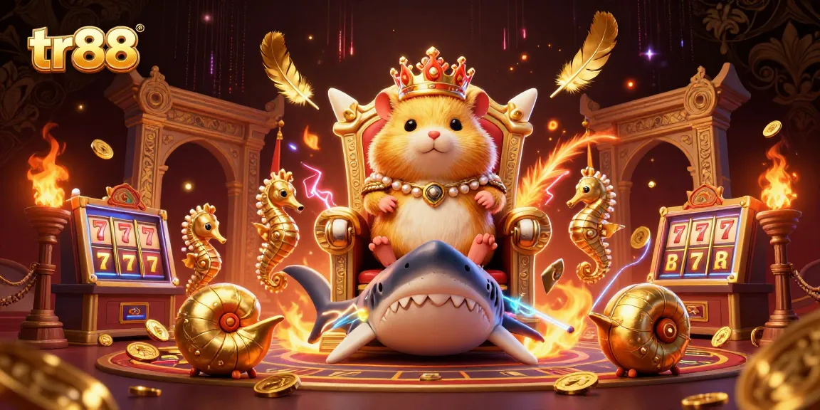 Engage with tr88 slot machines in a vibrant casino scene featuring a hamster king.