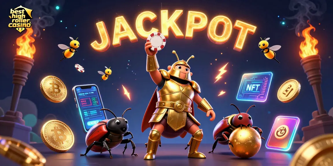 Engage in high-stakes fun with the best high roller casino sites featuring golden armor, poker chips, and vibrant game elements.