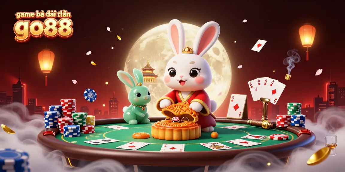 Experience game bài đổi thưởng go88 with a vibrant 3D cartoon scene of fortune and poker excitement.