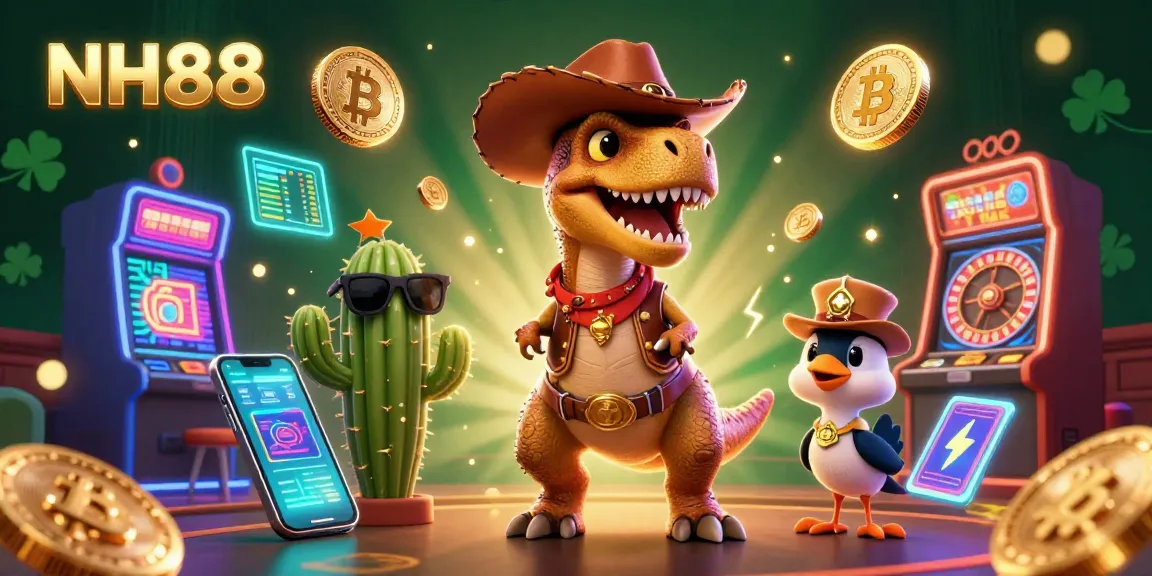 Experience vibrant online gaming adventures with NH88 featuring colorful 3D cartoon characters in a casino.