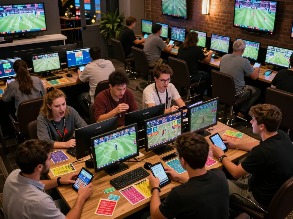 Engaging sports betting action at RR88 with players intensely focused on live games.