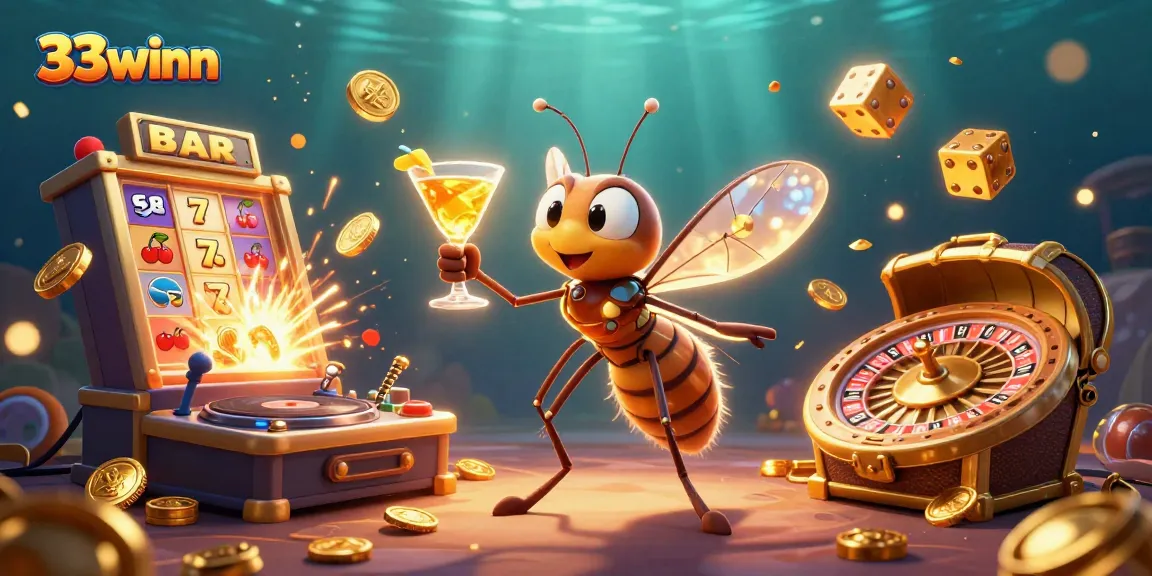 Experience the thrill of 33winn with a vibrant casino scene featuring unique characters and dynamic game elements.