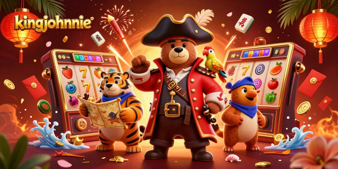 Engage with kingjohnnie casino thrills alongside a pirate bear and tiger in this vibrant digital scene.