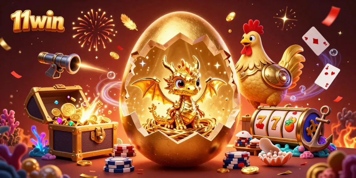 Engage in the exciting world of 11win with a golden dragon and casino elements.