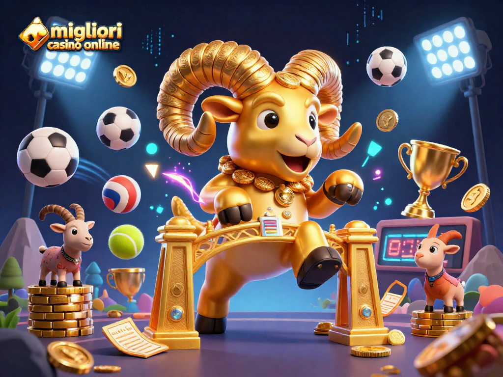 I migliori casinò online presentano un'avvincente illustrazione 3D con un ariete d'oro in carica, simbolo di vincite eccellenti.