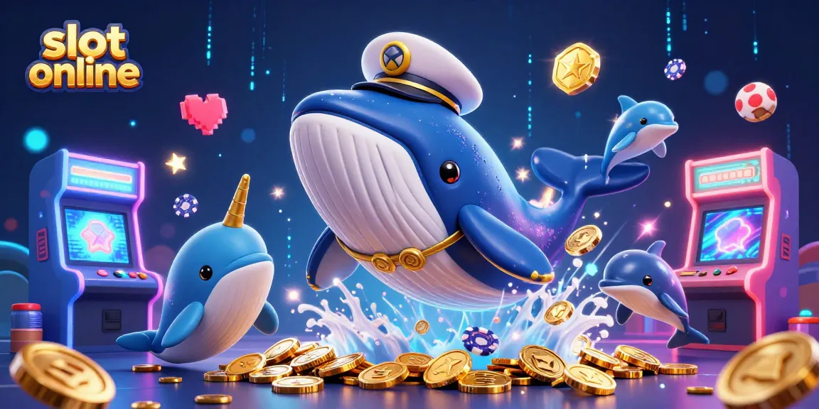 Mekanisme slot online yang menggembirakan dengan karakter paus kartun, uang logam, dan delfin menampilkan trik bersama.