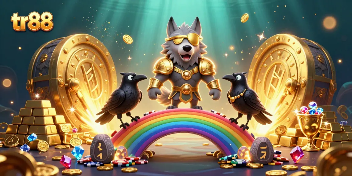 Spin the reels for riches at tr88 with glowing treasures of gold and jewels swirling around Odin and his ravens.