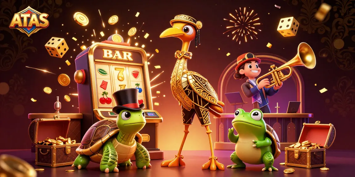 Play interactive games at ATAS with vibrant characters amidst a jackpot explosion and festive atmosphere.