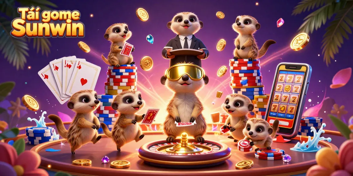 Tải game Sunwin to experience an exciting online casino atmosphere with dynamic meerkat characters and gaming elements.
