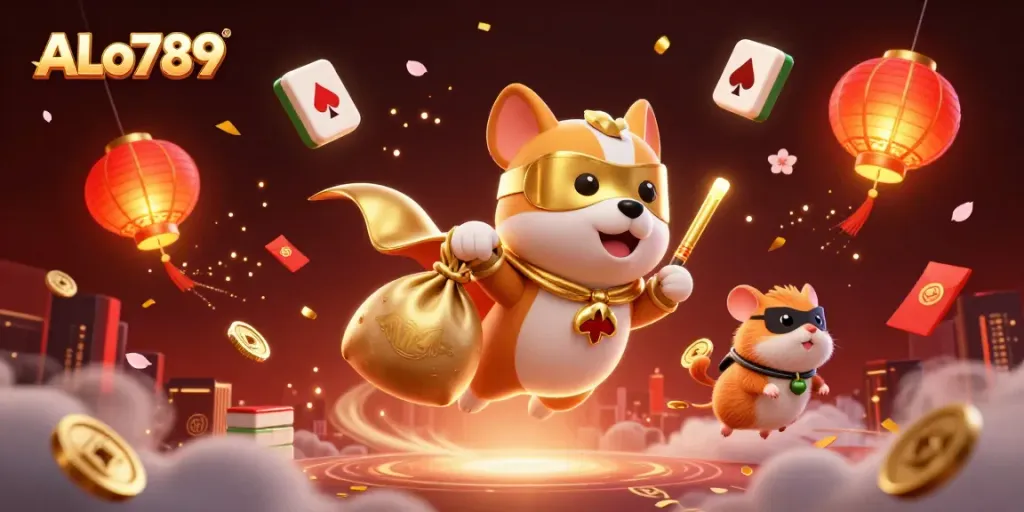 Experience the excitement of ALo789 with a superhero dog and colorful casino elements.