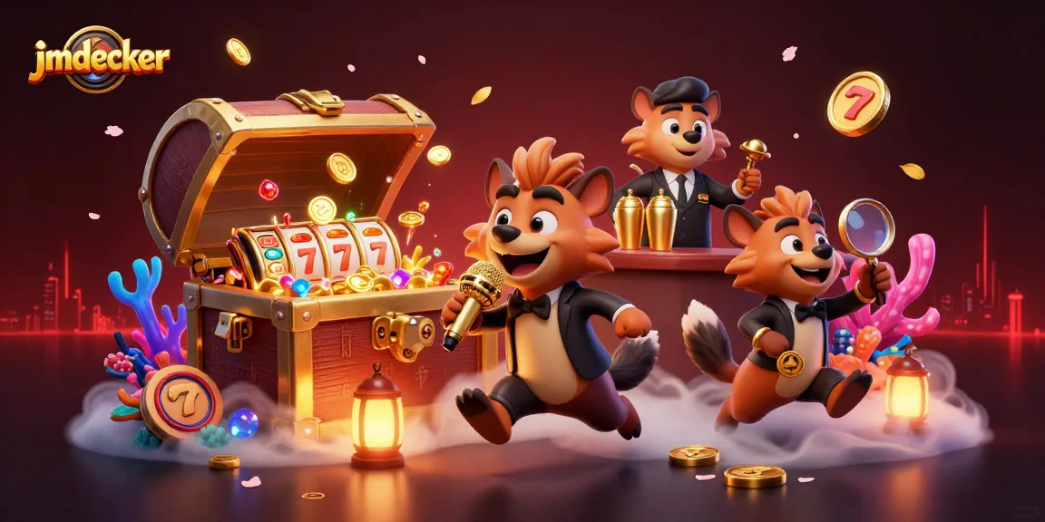 Experience the comedy casino scene at jmdecker with hyenas and vibrant gambling elements.
