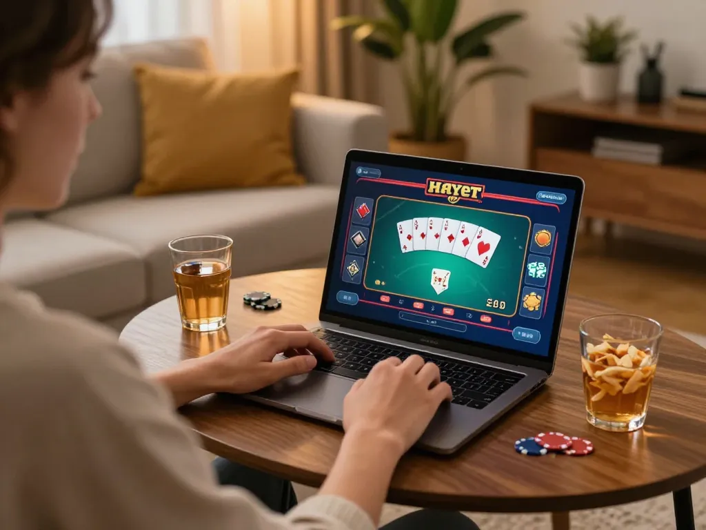 Terlibat dalam perjudian online dengan Login Boba99 di laptop dalam suasana rumah yang nyaman
