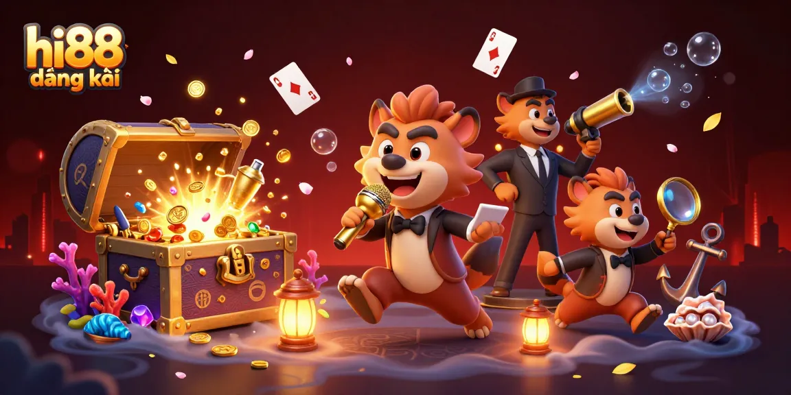 Engage with hi88 đăng ký at our lively casino illustration featuring hyenas running a comedy club.