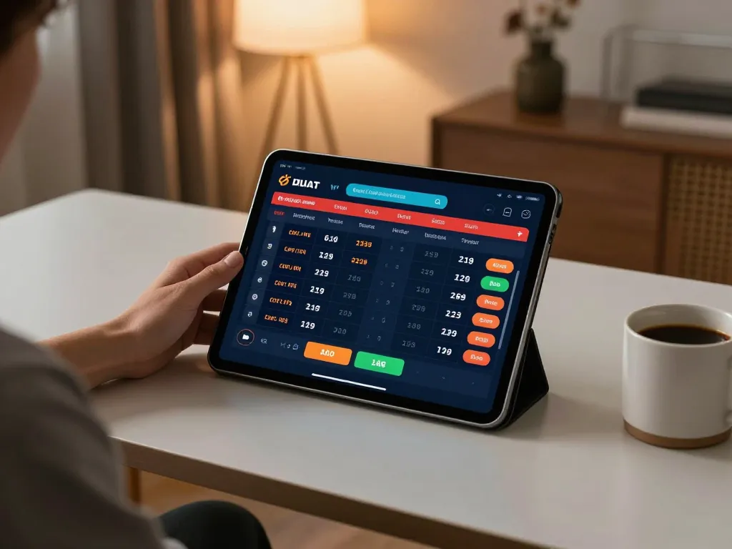 Engaged in live sports betting using tablet showcasing ty le keo nha cai in action