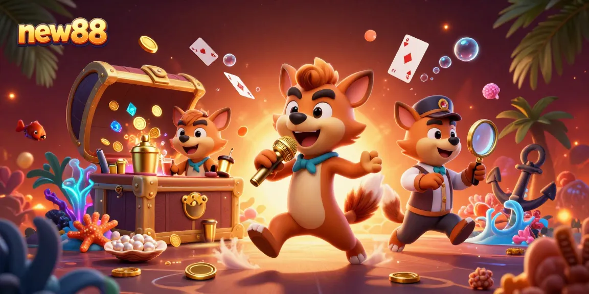 Experience the vibrant new88 casino with fun hyenas in action amidst sparkling gaming elements.