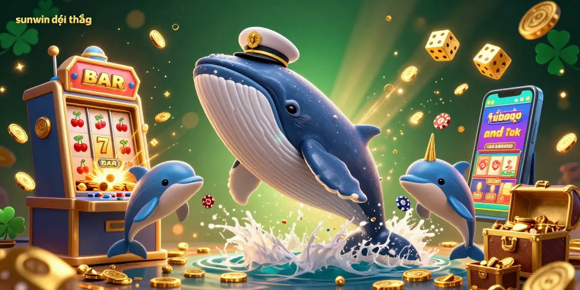 Engage with exciting sunwin đổi thưởng casino fun featuring a whale and dolphins amid sparkling coins.