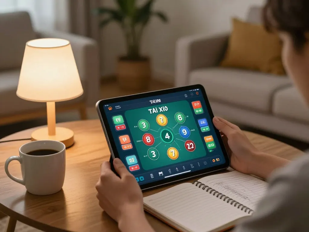 Engaging with the app tài xỉu online on a tablet while tracking strategies at home