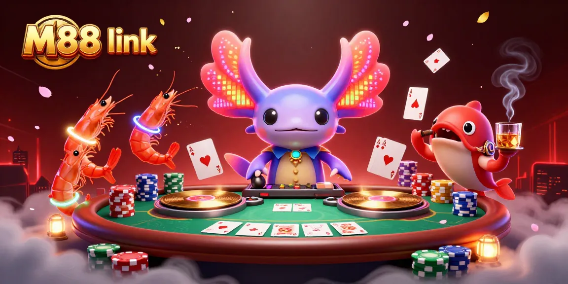 Experience the vibrant M88 link atmosphere with a DJ axolotl and poker excitement.