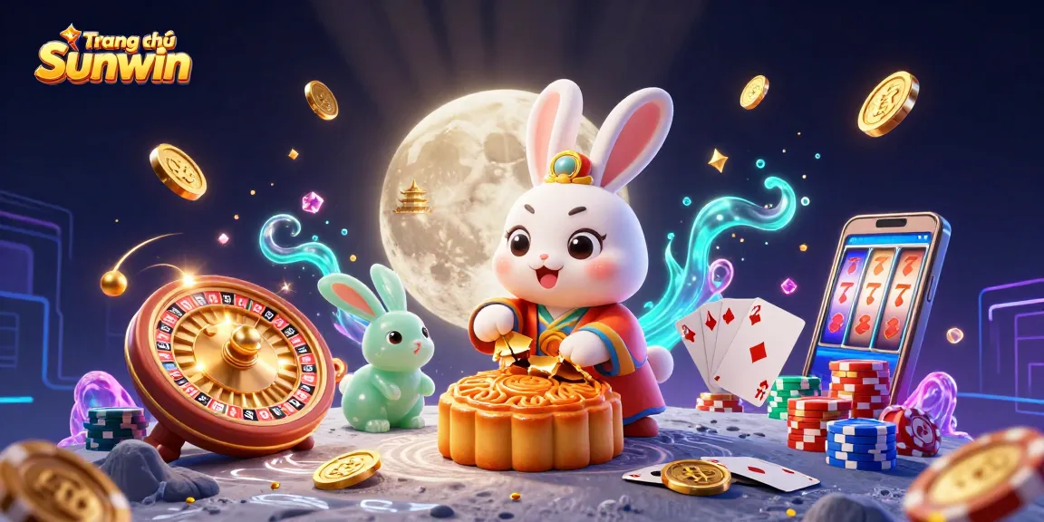 Engage with Trang chủ Sunwin's exciting casino atmosphere featuring a moon rabbit and vibrant gambling elements.