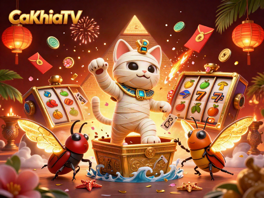 Experience a thrilling moment with CaKhiaTV as the Egyptian mummy cat emerges in a lively casino.