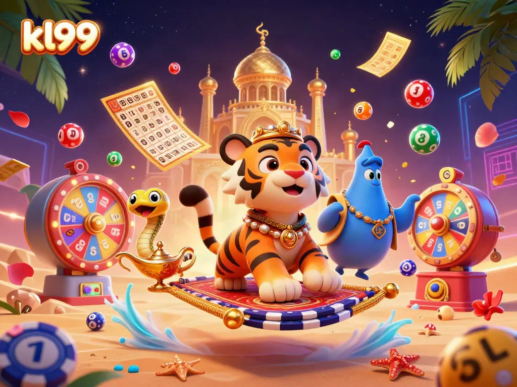Experience the magic of kl99 with a vibrant casino scene featuring colorful gaming elements and engaging characters.