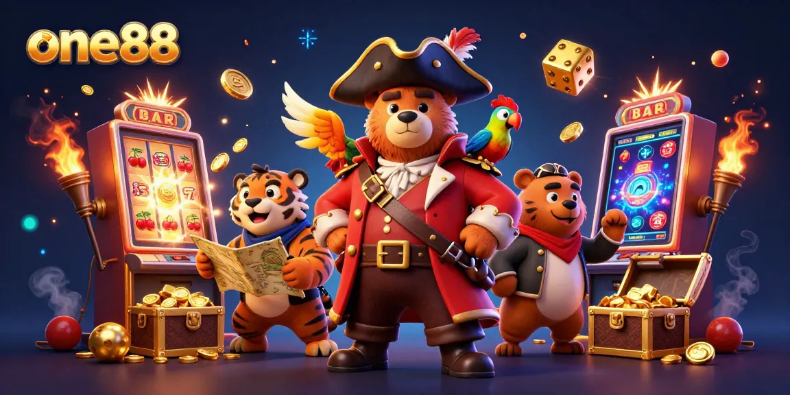 Play exciting games at one88 with a cartoon pirate bear and friends amidst jackpot explosions!
