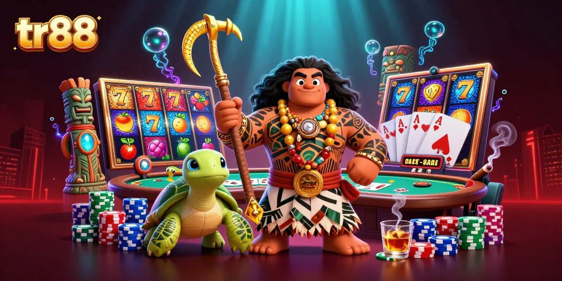 Engage with tr88's exciting slots scene featuring a vibrant Maui-style demigod and treasure elements.