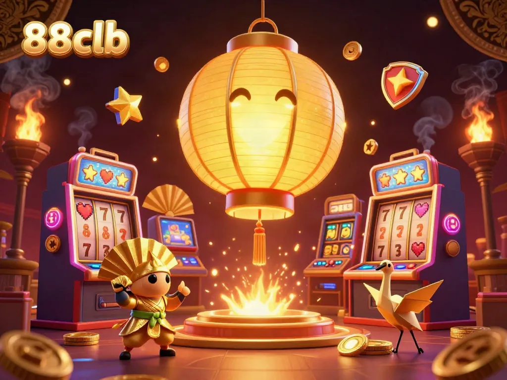 Experience thrilling games at 88clb’s dazzling online casino, featuring vibrant characters and colorful slot machines.