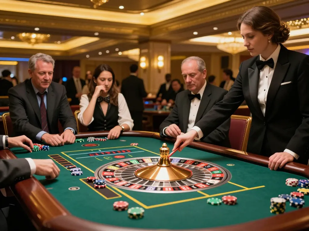 Experience the excitement of sc88 roulette action with players and croupier in a luxurious casino setting