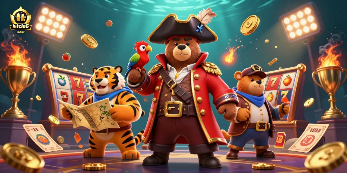 Engage with hitclub sbs as a pirate bear and his tiger mate enjoy thrilling slot machine adventures.