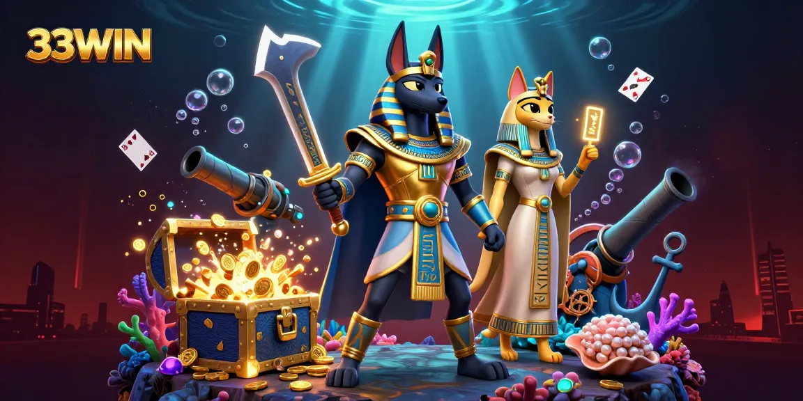 Engage with 33WIN's vibrant underwater casino illustration, featuring dynamic betting elements.