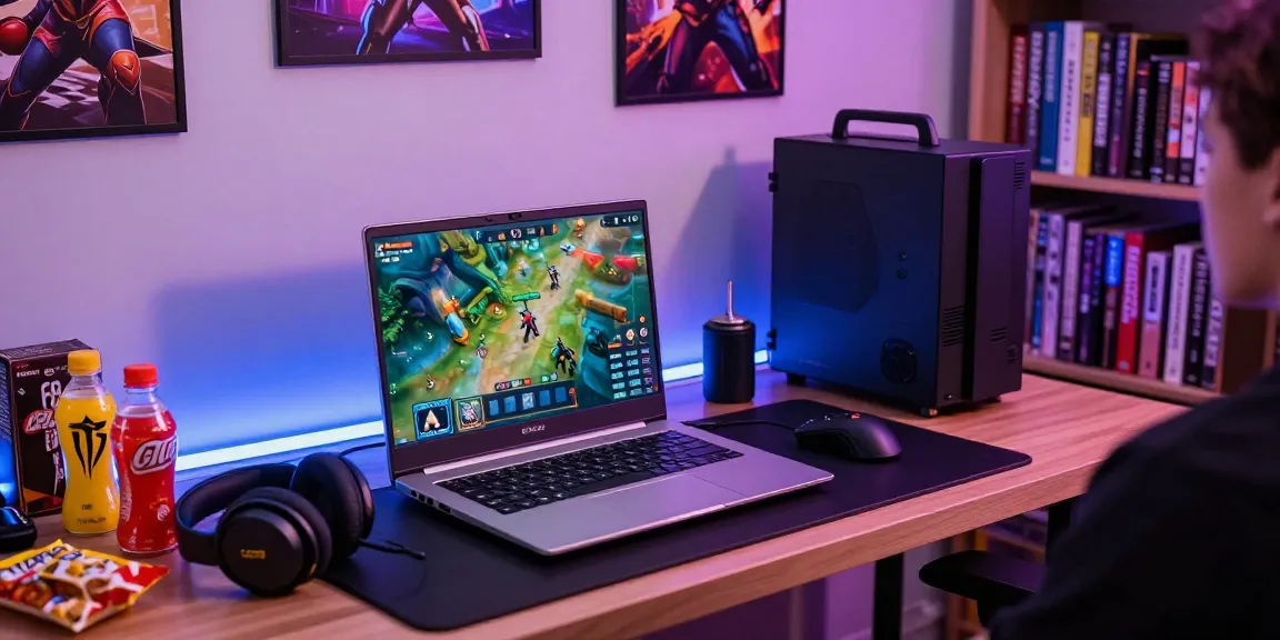 Engaged gamer enjoying 68gamebai experience with vibrant gaming setup and snacks.